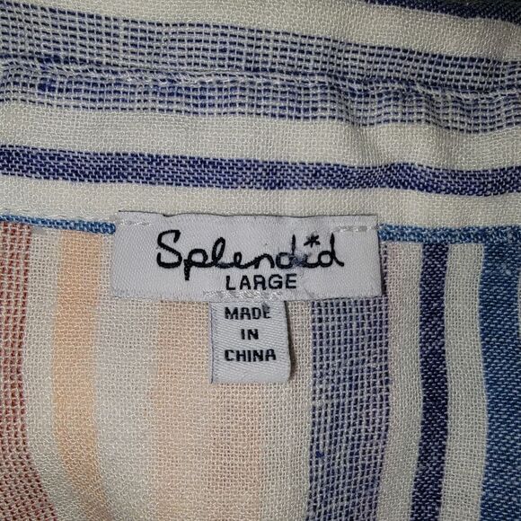 Splendid Striped button-down Linen Blend Blouse Camp shirt size Large - Picture 5 of 6